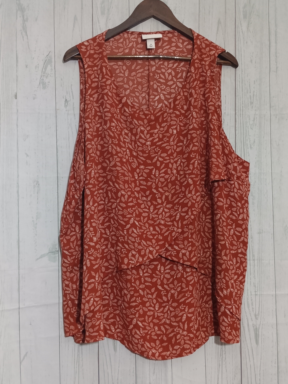 Ava & Viv Rust Leaf-Print Sleeveless Blouse Sz 3X